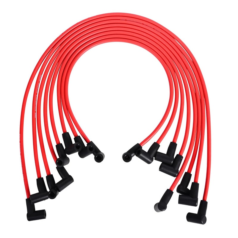 RLP Silicone Spark Plug Wires Set 8.0mm Red Replacement for Chevy GMC Small Block SBC HEI Distributor Valve Cover Wires 265 267 283 302 305 307 327 350 400 - Image 1